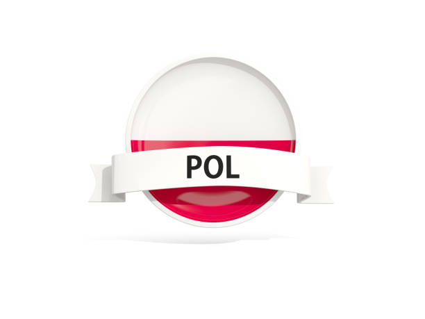Flag of poland with banner and country code isolated on white. 3D illustration