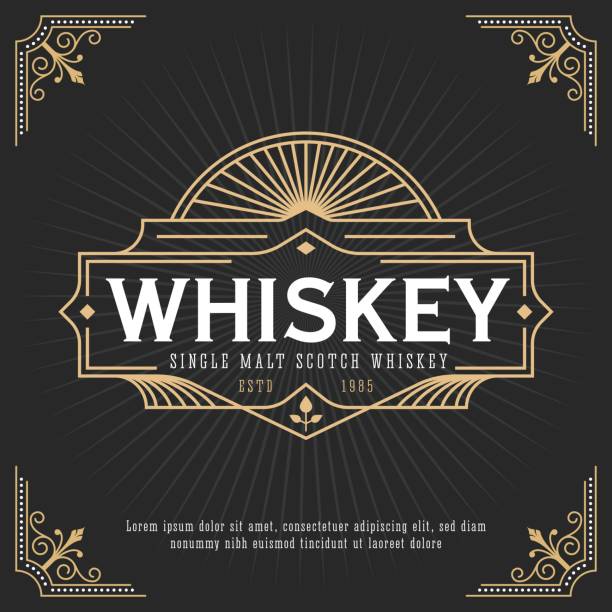 ilustraciones, imágenes clip art, dibujos animados e iconos de stock de línea vintage diseño de marco para las etiquetas - whisky