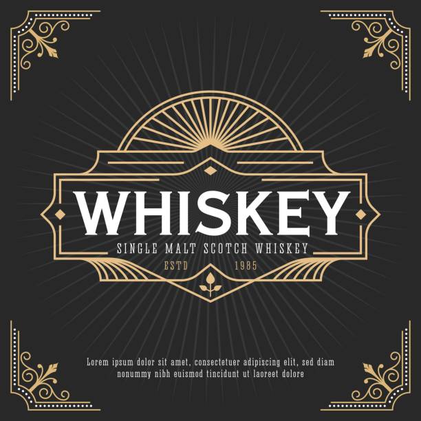 illustrations, cliparts, dessins animés et icônes de ossatures de ligne vintage pour étiquettes - whisky