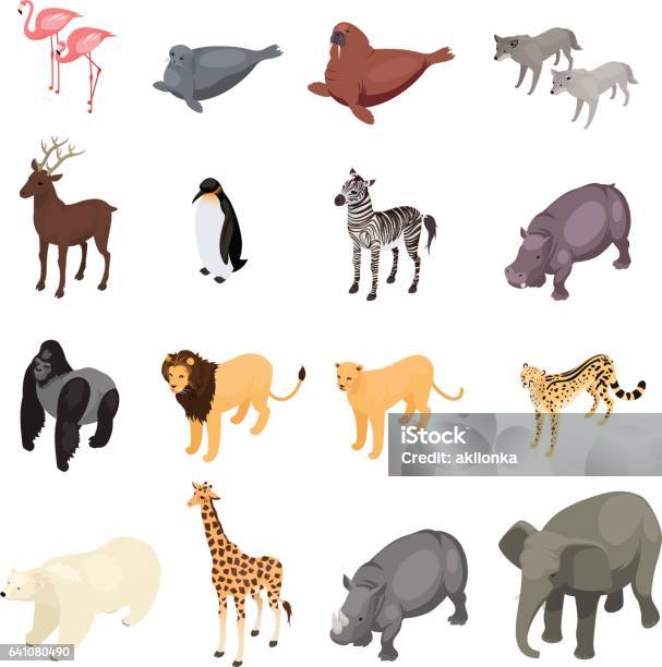 Isometric Wild Animals Isolated On White Background Stock Illustration - Download Image Now