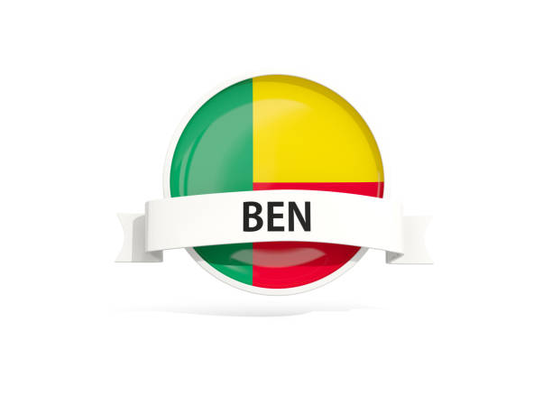 Flag of benin with banner and country code isolated on white. 3D illustration