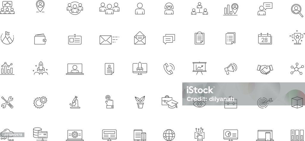 Software Business Futuristic Icon Set Vector Business services software, management, success line icons Icon Symbol stock vector