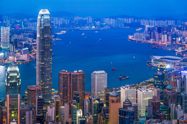 istock Modern city at night, Hong Kong, China. 641101134