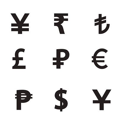 Vector art: symbols of currencies.