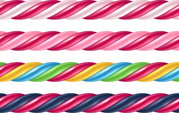 Vector illustration of Twisted cane colorful borders set. Vector illustration