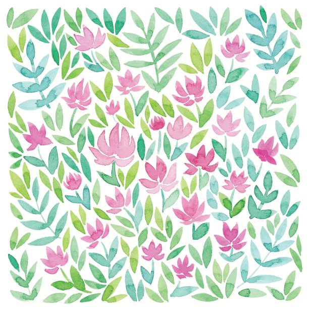 kwiatowy wzór akwareli - berry fruit pink vibrant color leaf stock illustrations