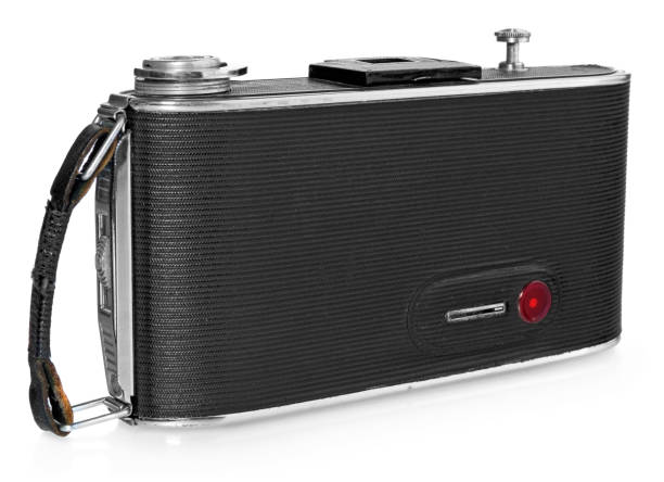istock Old, antique black pocket camera.  View from the back 641113230