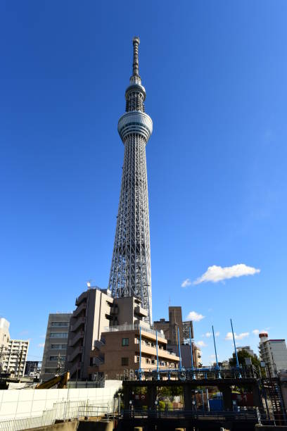 istock Tokyo sky tree tower with blue sky background in sumida-ku. Steel tower structure. 641113348