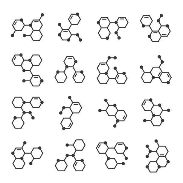 illustrazioni stock, clip art, cartoni animati e icone di tendenza di set di icone della struttura molecolare. segno logo. vettore - molecular structure illustrations