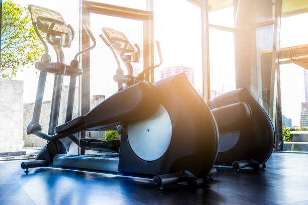 Fitness room in the morning stock photo