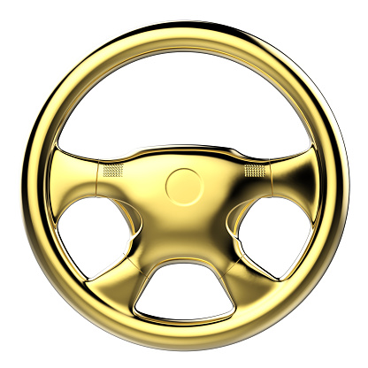 3d rendering golden steering wheel isolated on white