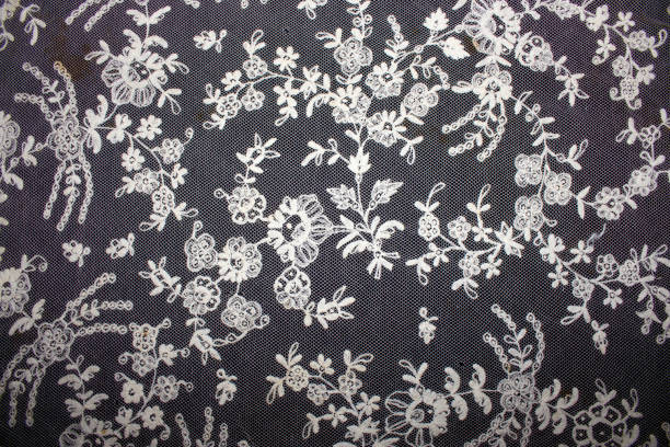 istock Vintage Edwardian and Victorian White Lace on Black Background 641117938