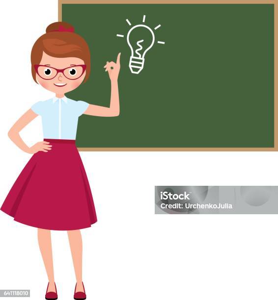 Cartoon Character Vector Teacher Standing At The Blackboard Stock  Illustration - Download Image Now - iStock