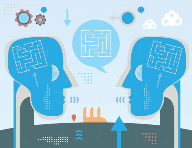 ilustrações de stock, clip art, desenhos animados e ícones de heads in communication thinking together solving a maze - cloud ideas contemplation concentration
