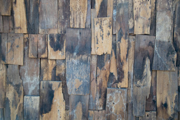 istock Old slat wood wall vintage texture and background 641124820