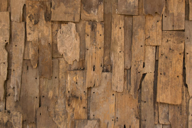 istock Old slat wood wall vintage texture and background 641125950