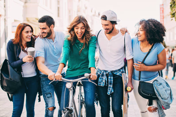 istock Group of young people walking outdoors 641126424