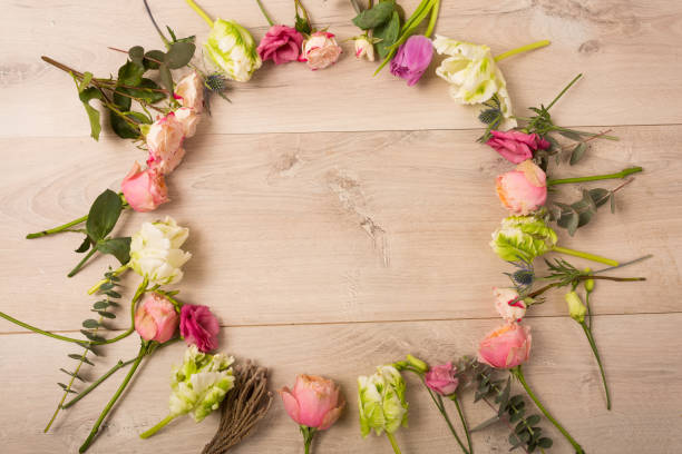 istock Flat lay of flowers and plants 641129642