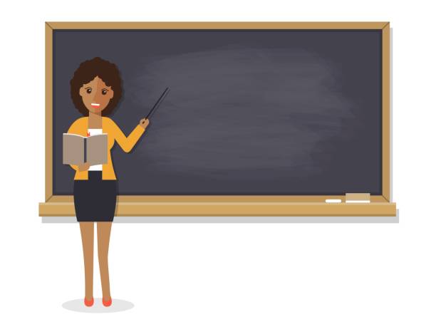 illustrazioni stock, clip art, cartoni animati e icone di tendenza di insegnante senior che insegna allo studente in classe - professor teacher female blackboard