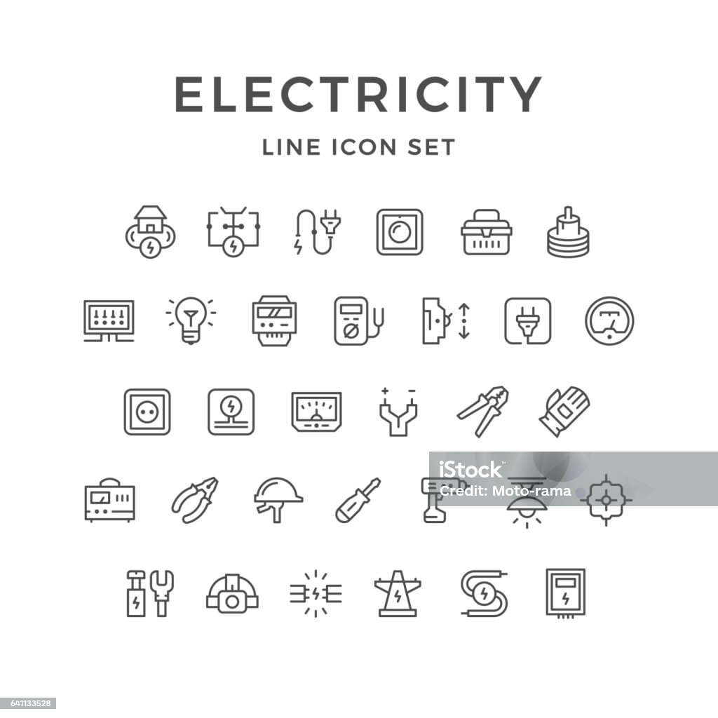 Ensemble d'icônes de ligne d'électricité - clipart vectoriel de Icône libre de droits