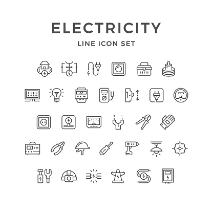 Set line icons of electricity isolated on white. Vector illustration