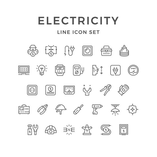 Set line icons of electricity Set line icons of electricity isolated on white. Vector illustration electrician multimeter stock illustrations