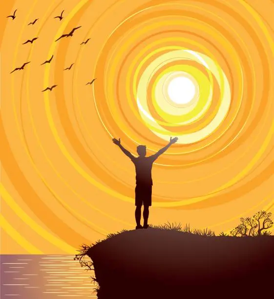 Vector illustration of Open Arms To The Joy Of Nature