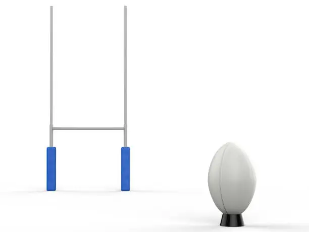3d rendering rugby ball with rugby posts on white background