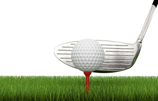 3d rendering golf club with golf ball on tee