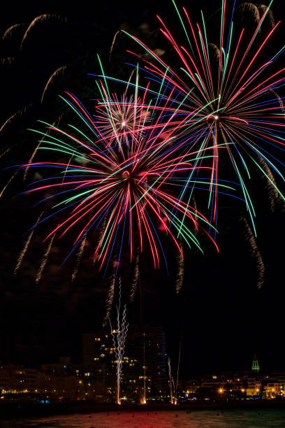 istock Interesting fireworks over the small town in Spain, Palamos 641137334