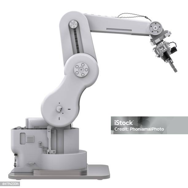 Welding Robotic Arm Isolated On White Stock Photo - Download Image Now - Robotic Arm, White Background, Robot