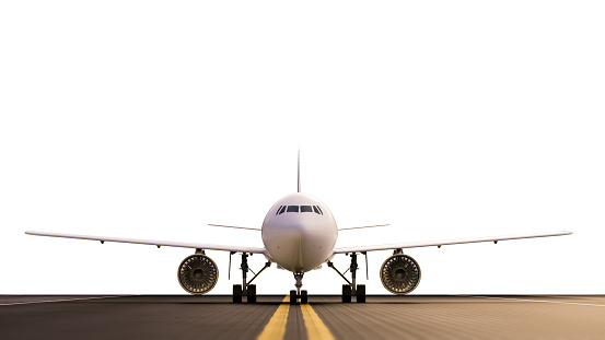 3d rendering commercial airplane on runway