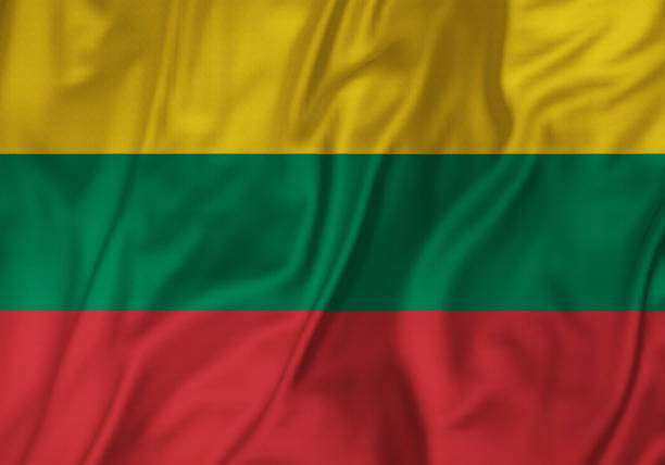 Closeup of Ruffled Lithuania Flag, Lithuania Flag Blowing in Wind