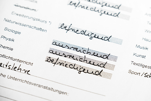 German school certificate hand written