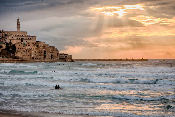 istock Sunset over Old Jaffa & Mediterranean - Tel Aviv, Israel 641148578