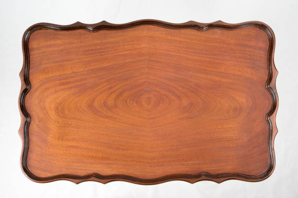 istock Antique mahogany wood table top isolate on white background 641148904
