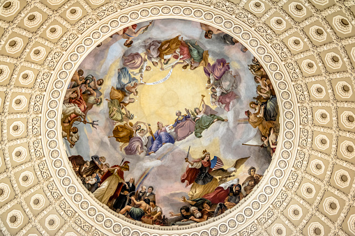 Fresco detail of Rotunda Dome inside Capitol Building Washington DC
