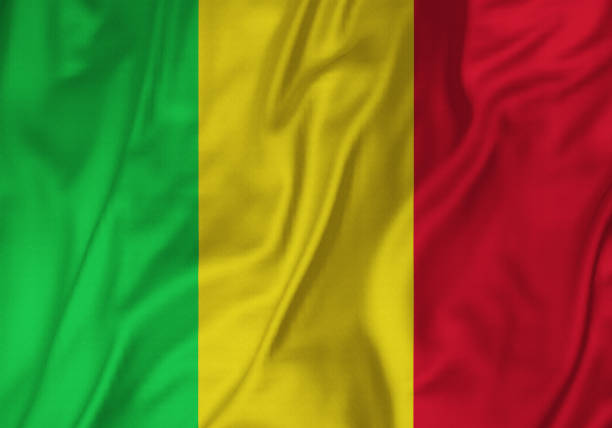 Closeup of Ruffled Mali Flag, Mali Flag Blowing in Wind