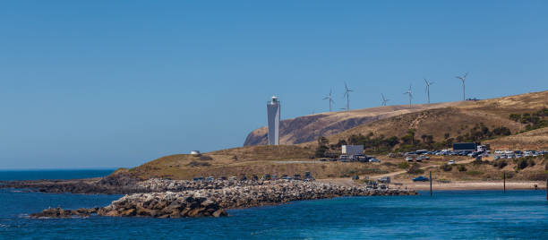 istock Cape Jervis Lighthouse and windfarm, South Australia. 641159470