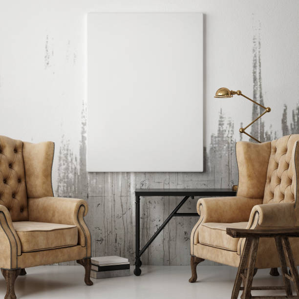 istock White poster in hipster living room 641159694
