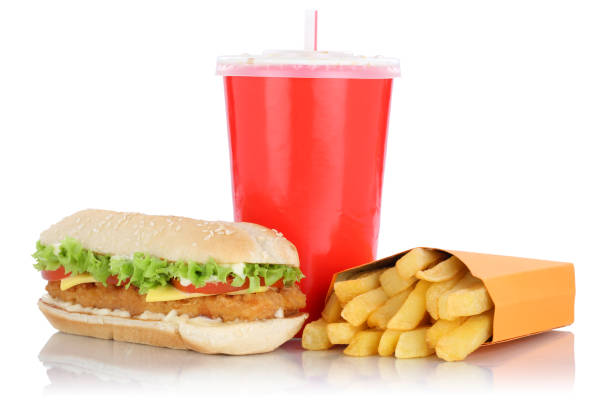 istock Chickenburger chicken burger and fries menu meal drink isolated 641160262