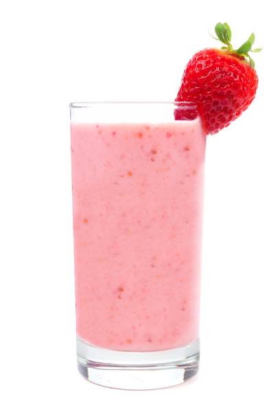 istock Strawberry smoothie in glass isolated on white 641160700