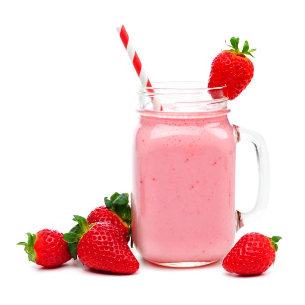 istock Strawberry smoothie in a mason jar with berries isolated on white 641160712