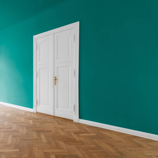 istock room with green walls and parquet floor 641161120