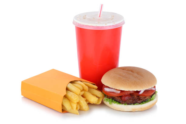 istock Hamburger and fries menu meal drink isolated 641161334