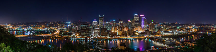 Wide panoramic view of downtown Pittsburgh from mt. Washington
