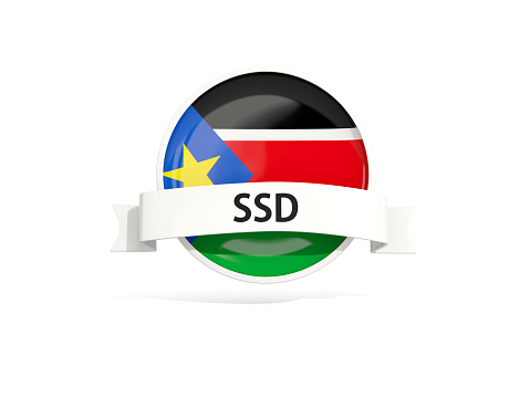 Flag of south sudan with banner and country code isolated on white. 3D illustration