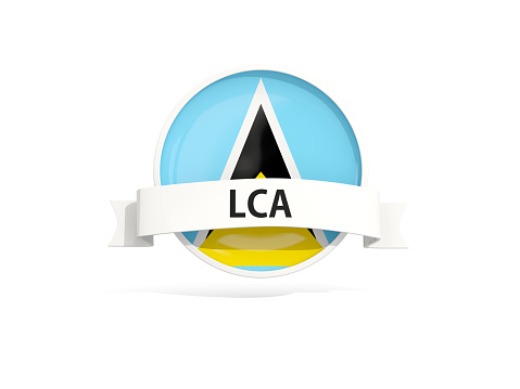 Flag of saint lucia with banner and country code isolated on white. 3D illustration