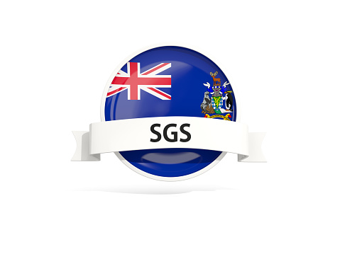 Flag of south georgia and the south sandwich islands with banner and country code isolated on white. 3D illustration