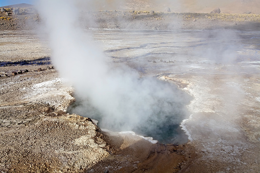 El Tatio geysers, Chile. El Tatio is a geyser field located in the northern Chile. It is the largest geyser field in the southern hemisphere and the third geyser field in the world.